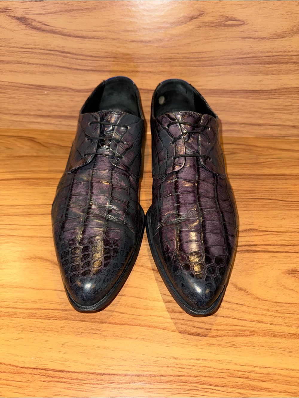 John Fluevog Men's Purple Croc-Embossed Leather Dress Shoes